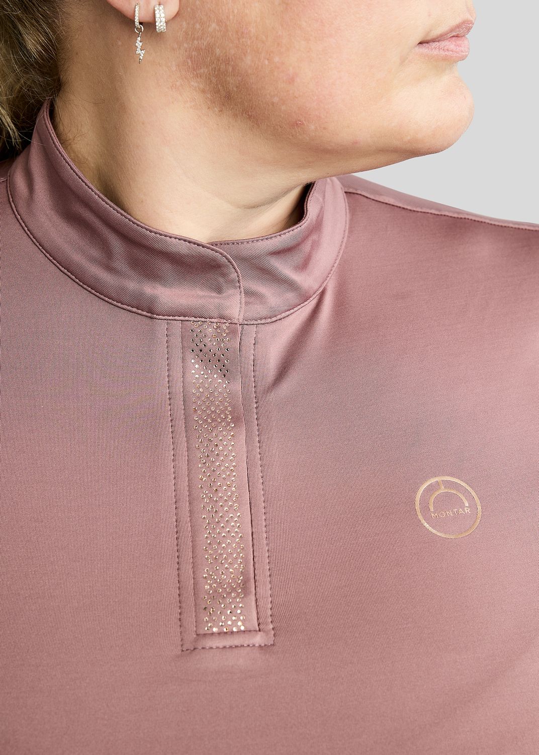 CURVE Briella Long Sleeved Polo w. Rosegold Crystals - Dusty Rose 
