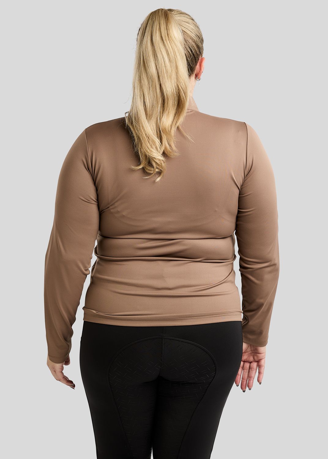 CURVE MoFlair Longsleeved Polo w. Gun Metal Crystals - Nougat Brown