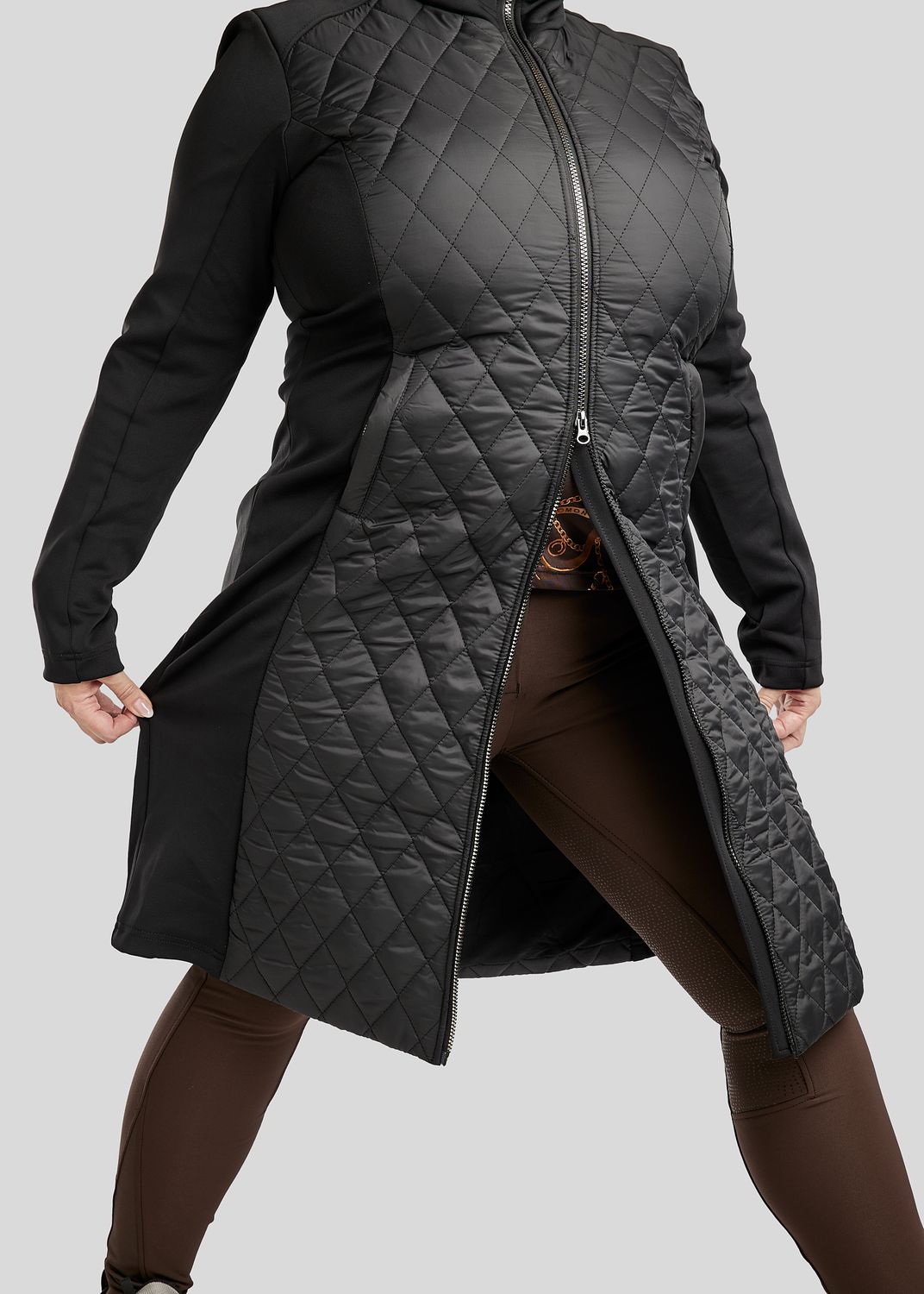 MoQuinn quilted hybrid long jacket black Curve