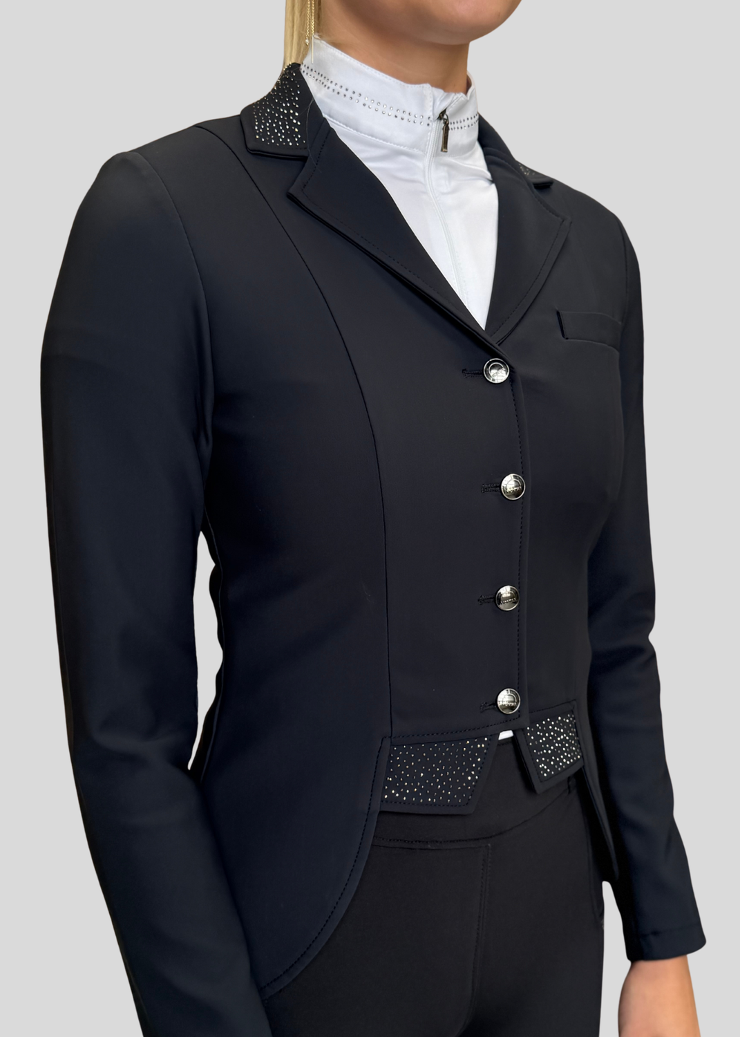 Black MoDarla Short tailcoat with Gunmetal crystals 