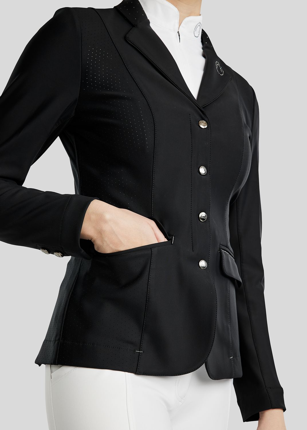 MoZida Softshell Competition Jacket w. Lasercut and Gun Metal Crystals - Black 