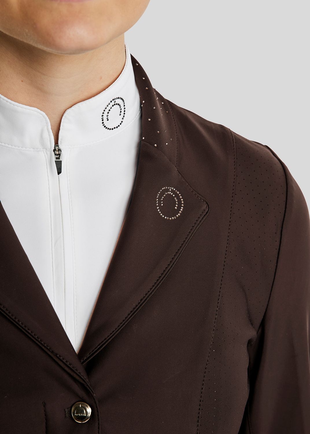 MoZida Softshell Competition Jacket w. Lasercut and Gun Metal Crystals - Brown 