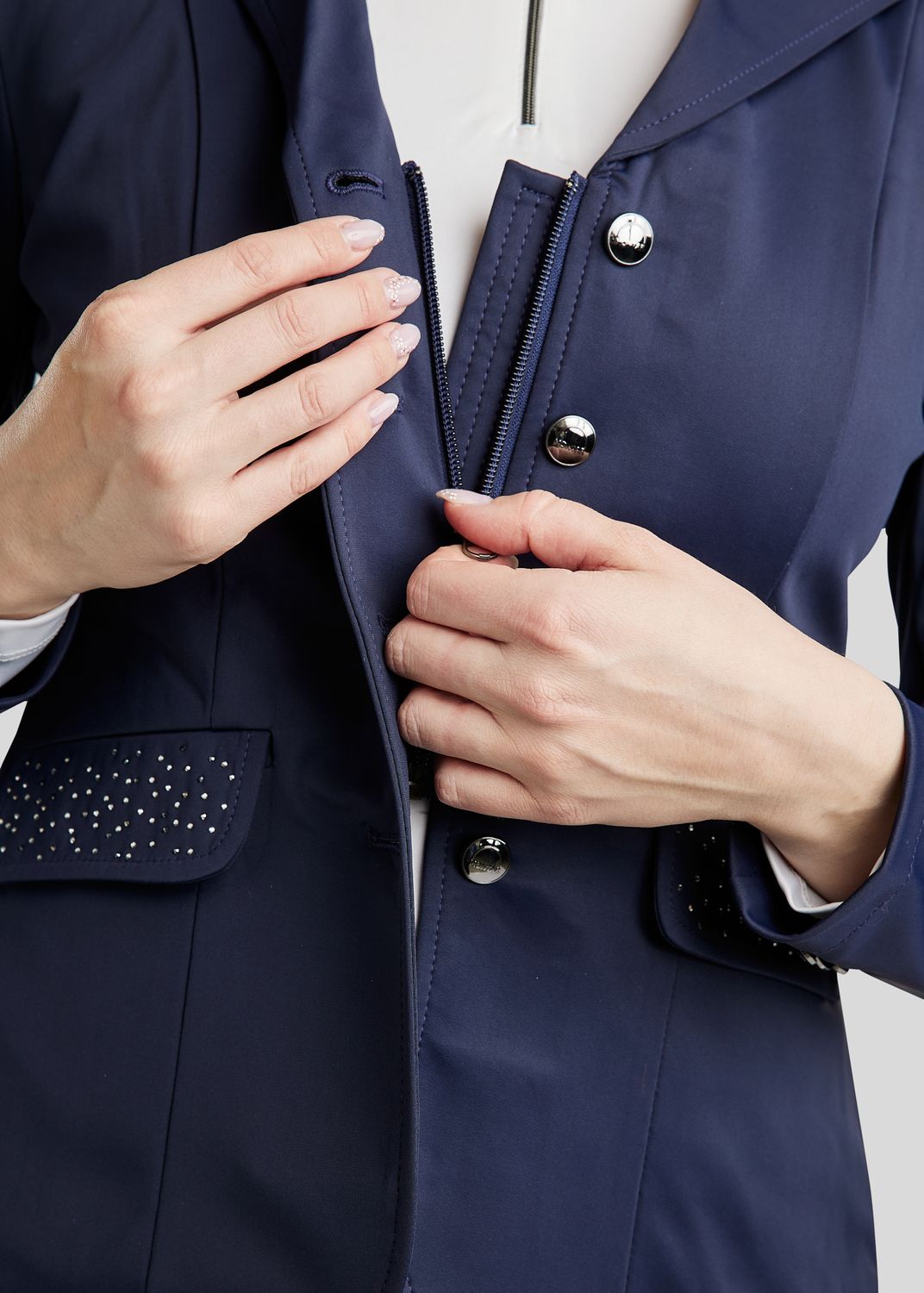 MoEmilia Softshell Competition Jacket w. Mixed Grey Crystals - Navy 