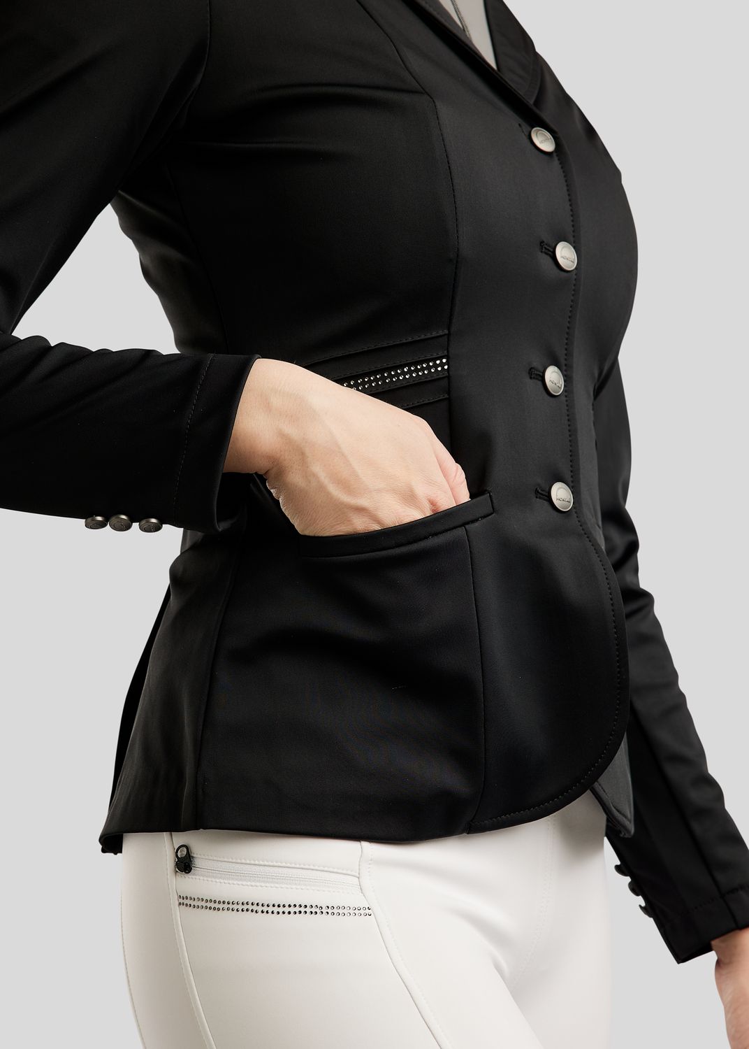 MoPearl Competition Jacket w. Pintucks and Gun Metal Crystals - Black