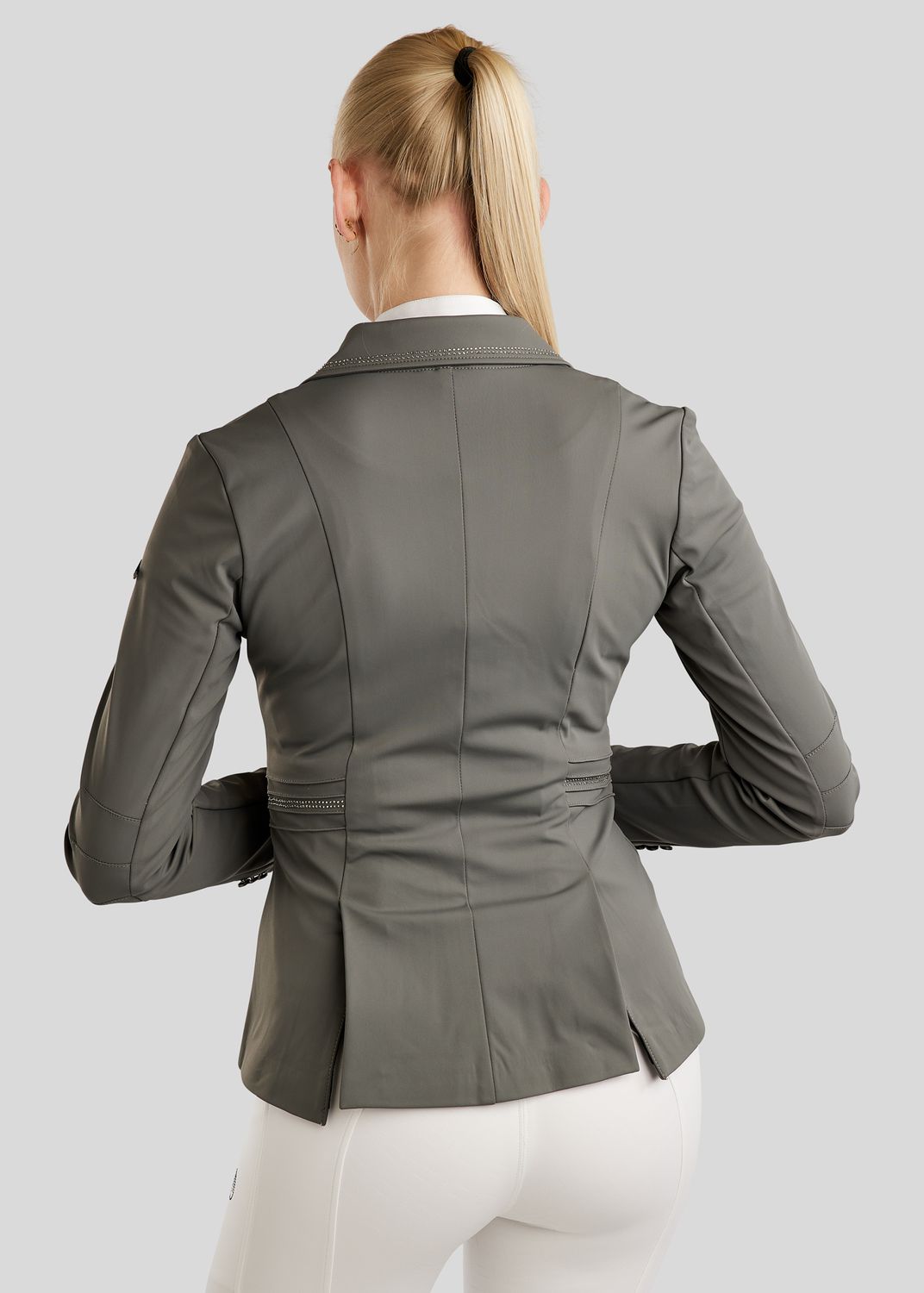 MoPearl Competition Jacket w. Pintucks and Gun Metal Crystals - Grey