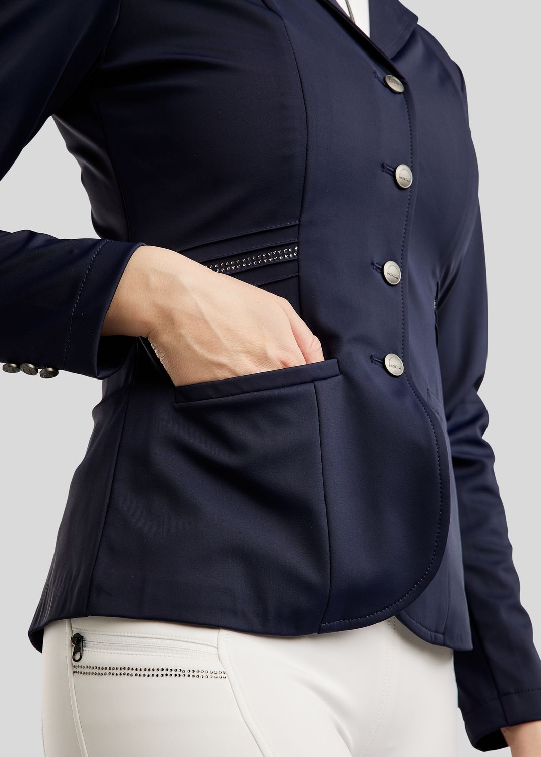 MoPearl Competition Jacket w. Pintucks and Gun Metal Crystals - Navy