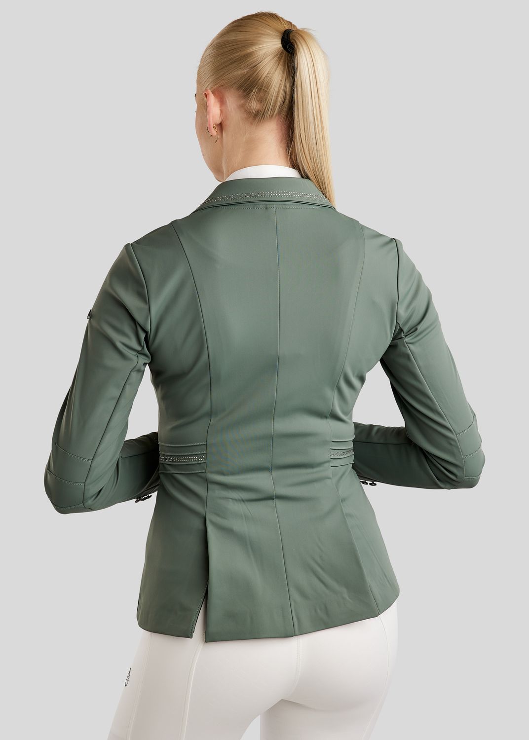 MoPearl Competition Jacket w. Pintucks and Gun Metal Crystals - Jade