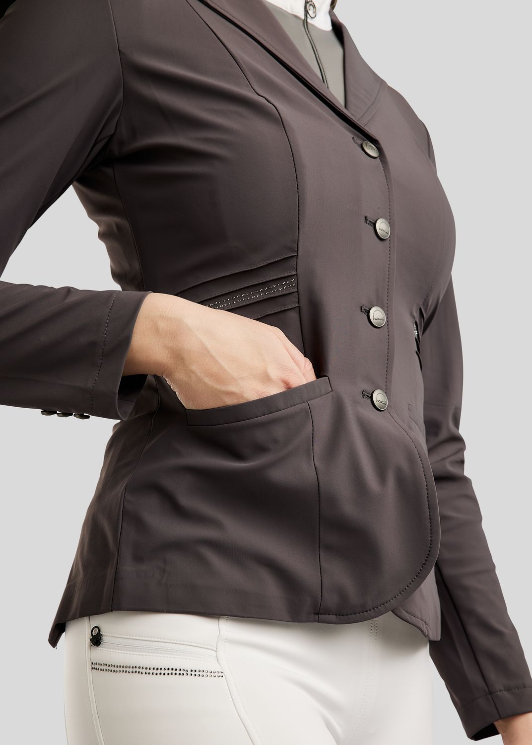 MoPearl Competition Jacket w. Pintucks and Gun Metal Crystals - Slate Grey