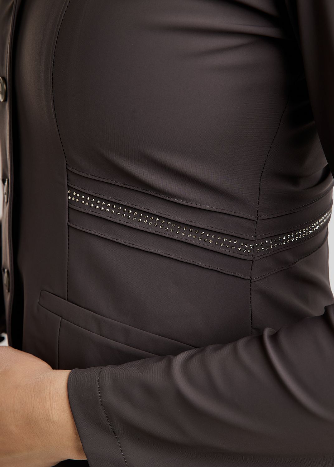 MoPearl Competition Jacket w. Pintucks and Gun Metal Crystals - Slate Grey