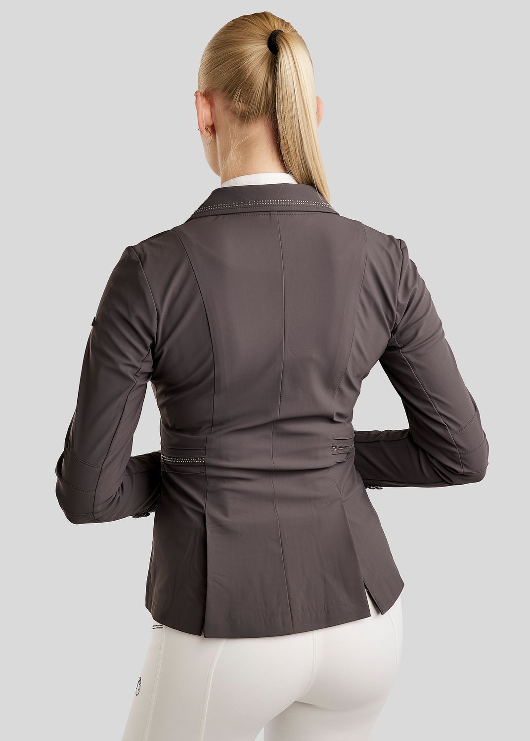 MoPearl Competition Jacket w. Pintucks and Gun Metal Crystals - Slate Grey