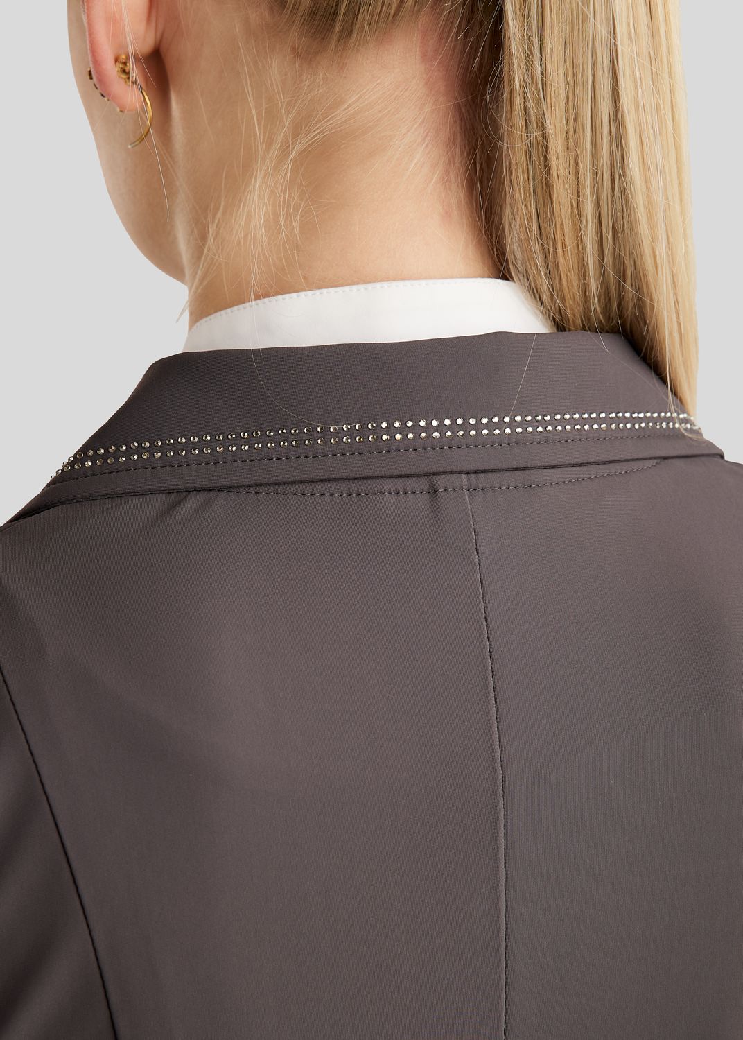 MoPearl Competition Jacket w. Pintucks and Gun Metal Crystals - Slate Grey
