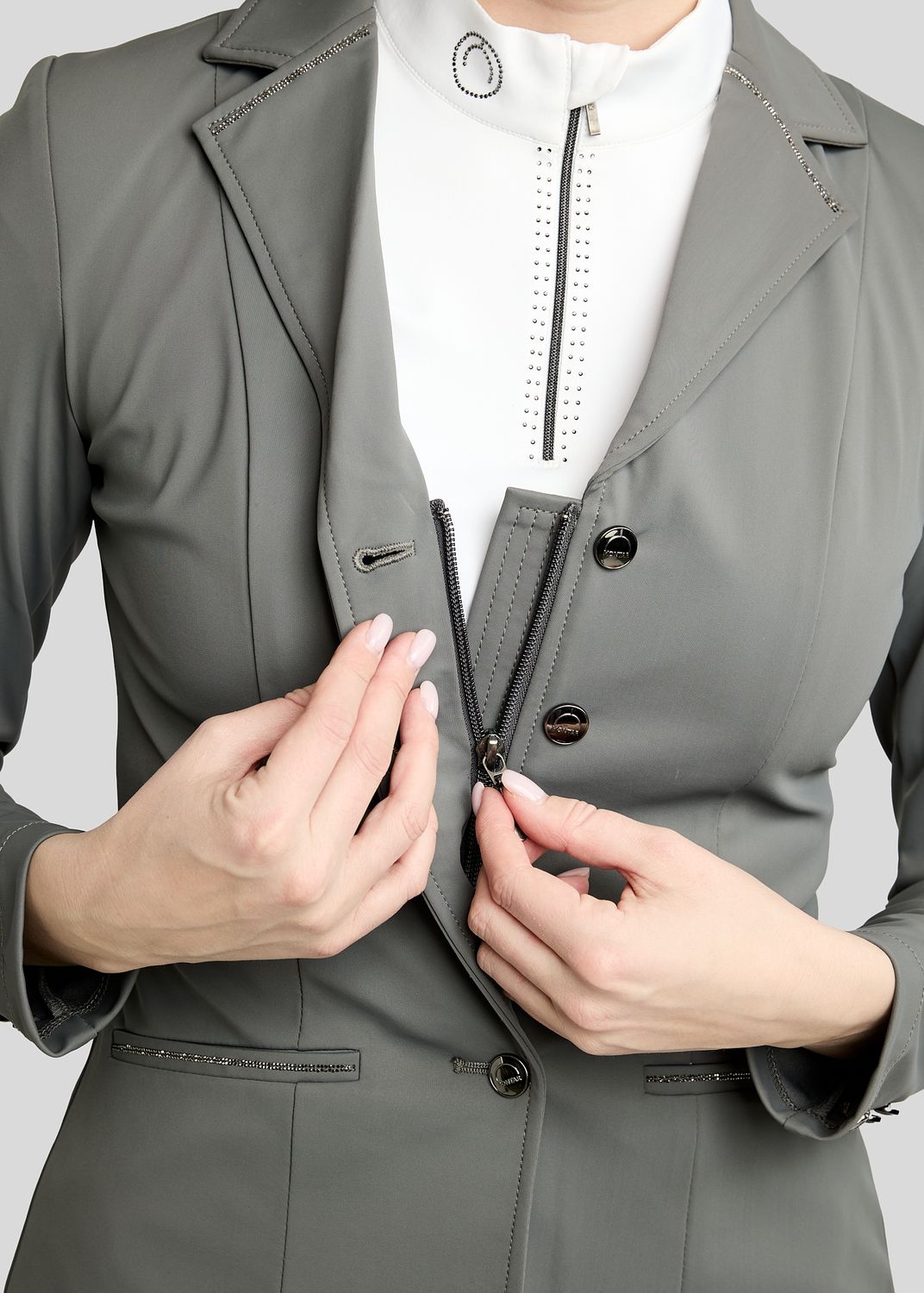 MoKira Softshell Competition Jacket w. Gun Metal Crystals - Grey 