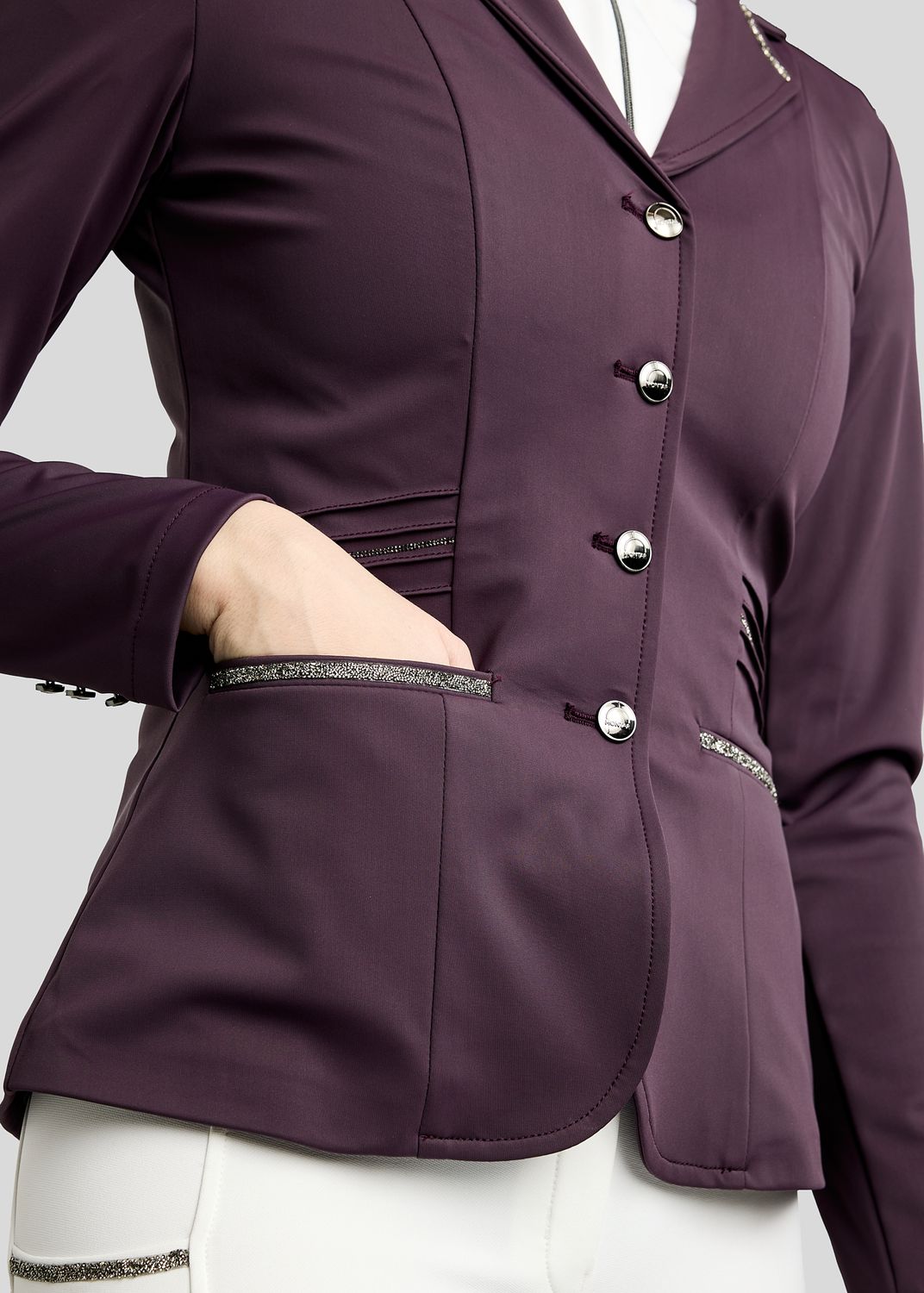 MoKelly Softshell Competition Jacket w. Gun Metal Crystal Tape and Crystals - Fig 