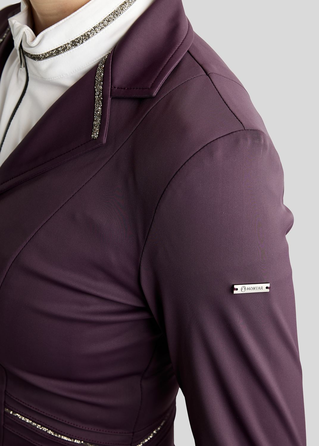 MoKelly Softshell Competition Jacket w. Gun Metal Crystal Tape and Crystals - Fig 