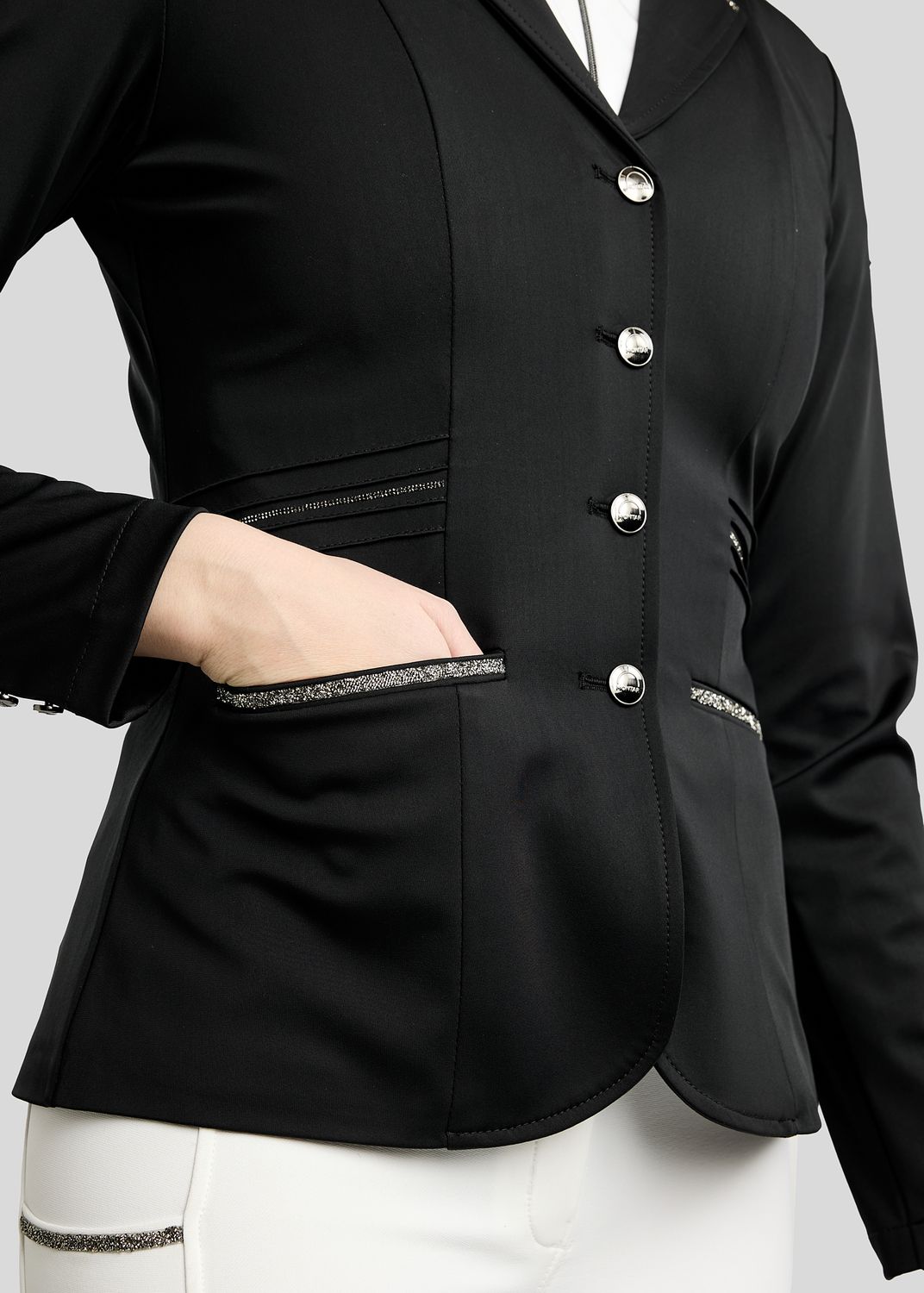 MoKelly Softshell Competition Jacket w. Gun Metal Crystal Tape and Crystals - Black 