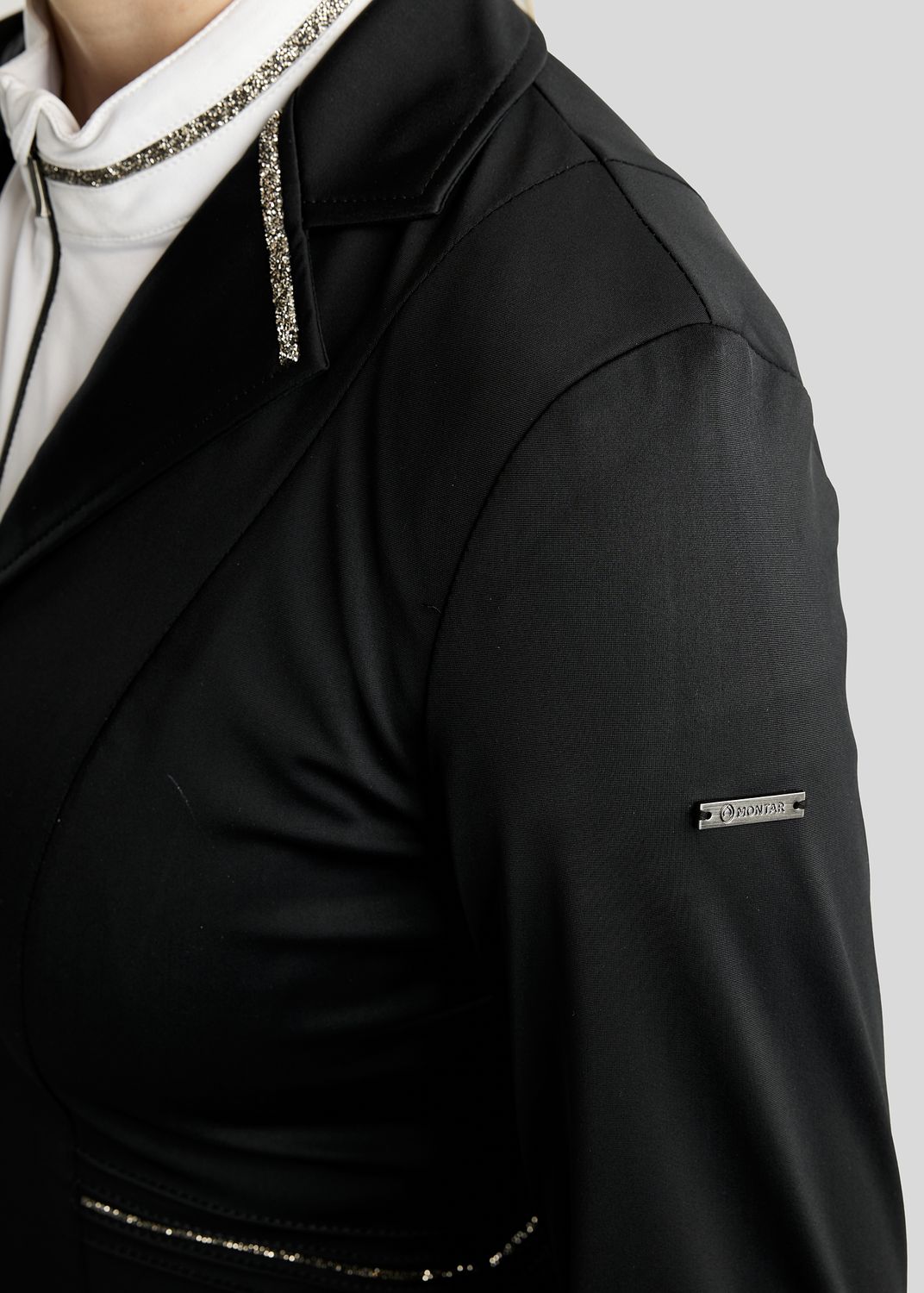 MoKelly Softshell Competition Jacket w. Gun Metal Crystal Tape and Crystals - Black 
