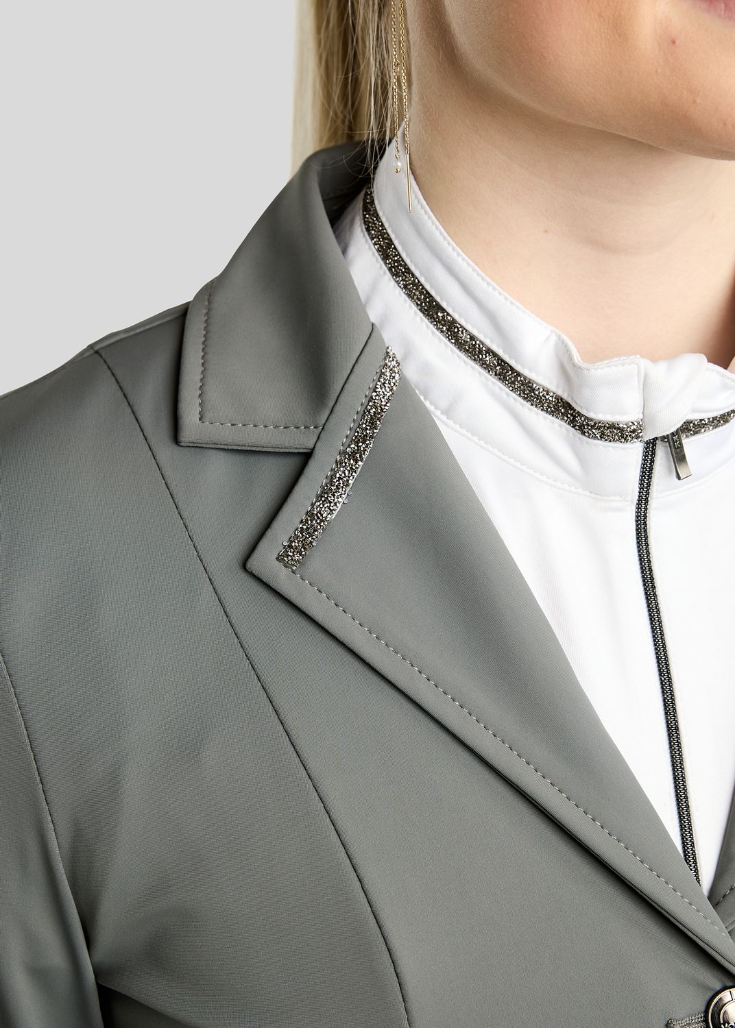 MoKelly Softshell Competition Jacket w. Gun Metal Crystal Tape and Crystals - Grey 