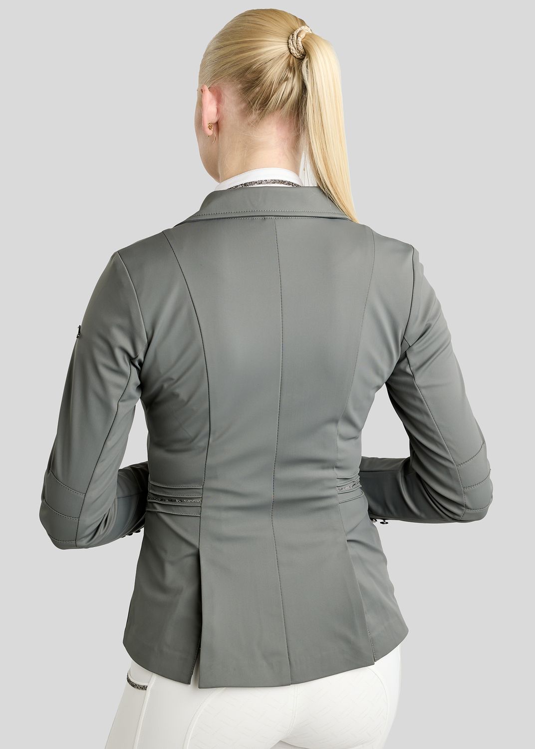 MoKelly Softshell Competition Jacket w. Gun Metal Crystal Tape and Crystals - Grey 