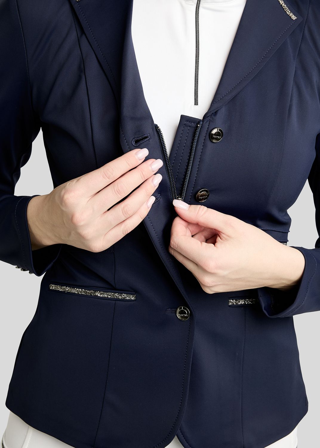 MoKelly Softshell Competition Jacket w. Gun Metal Crystal Tape and Crystals - Navy 