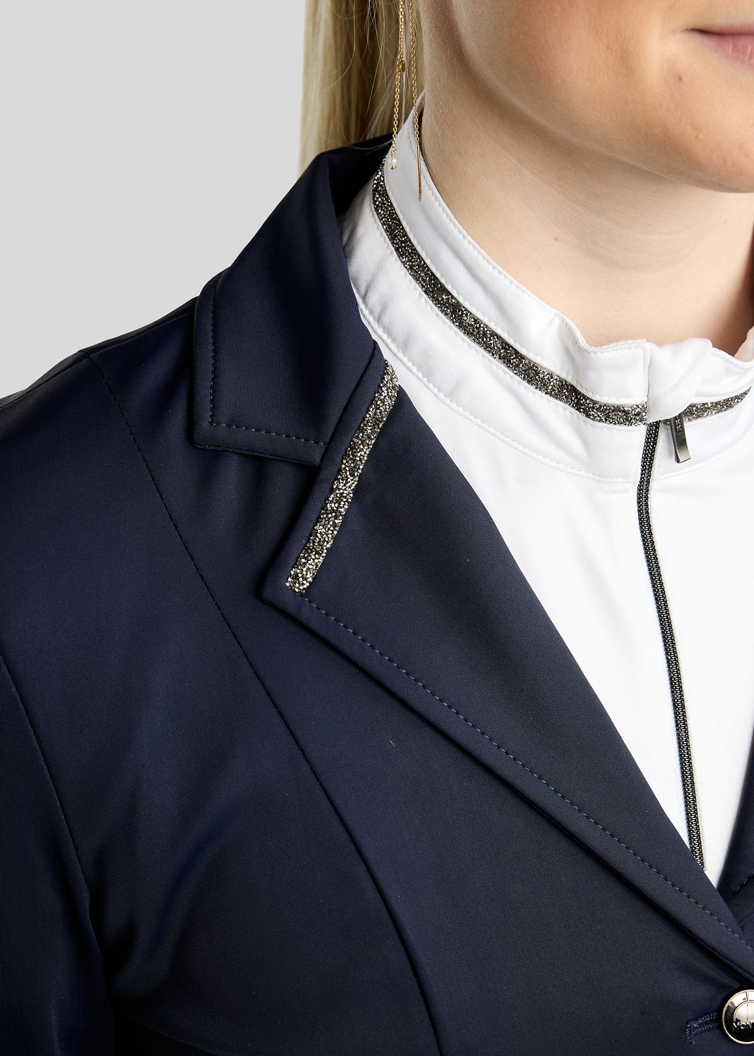 MoKelly Softshell Competition Jacket w. Gun Metal Crystal Tape and Crystals - Navy 