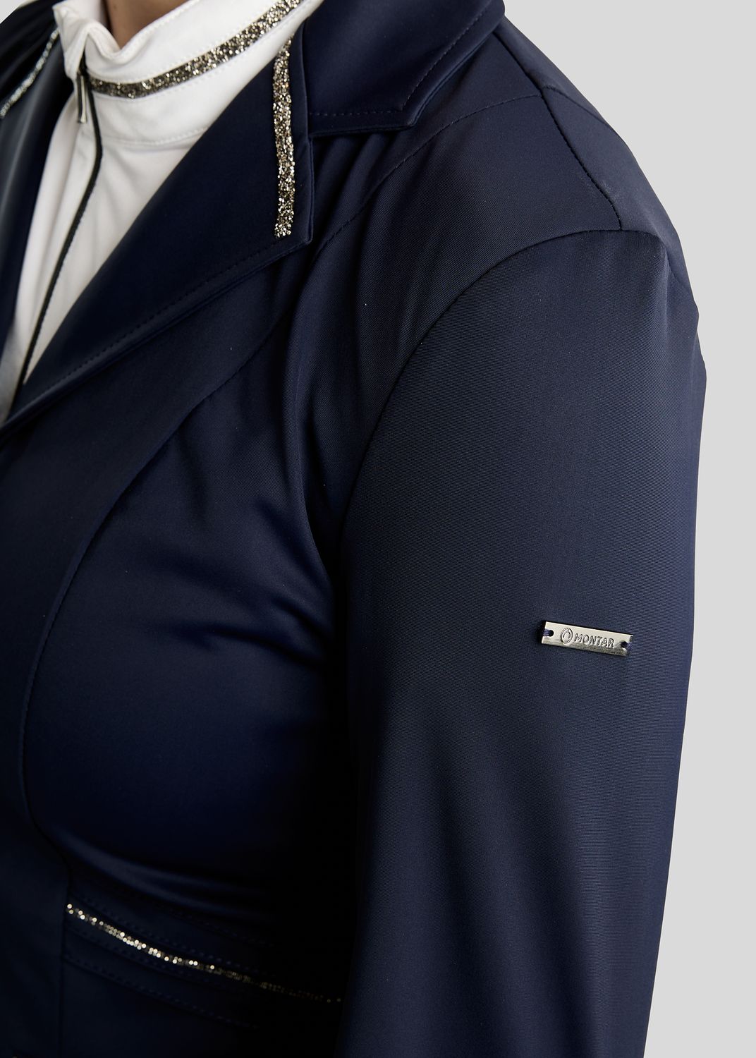 MoKelly Softshell Competition Jacket w. Gun Metal Crystal Tape and Crystals - Navy 