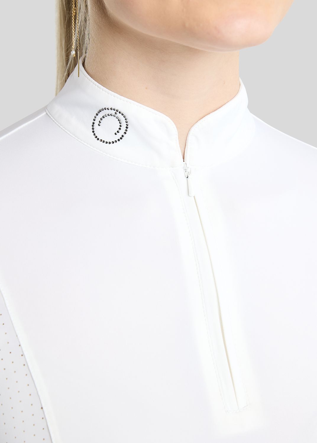 MoZida REFINED Competition Shirt w. Lasercut and Gun Metal Crystals - White 