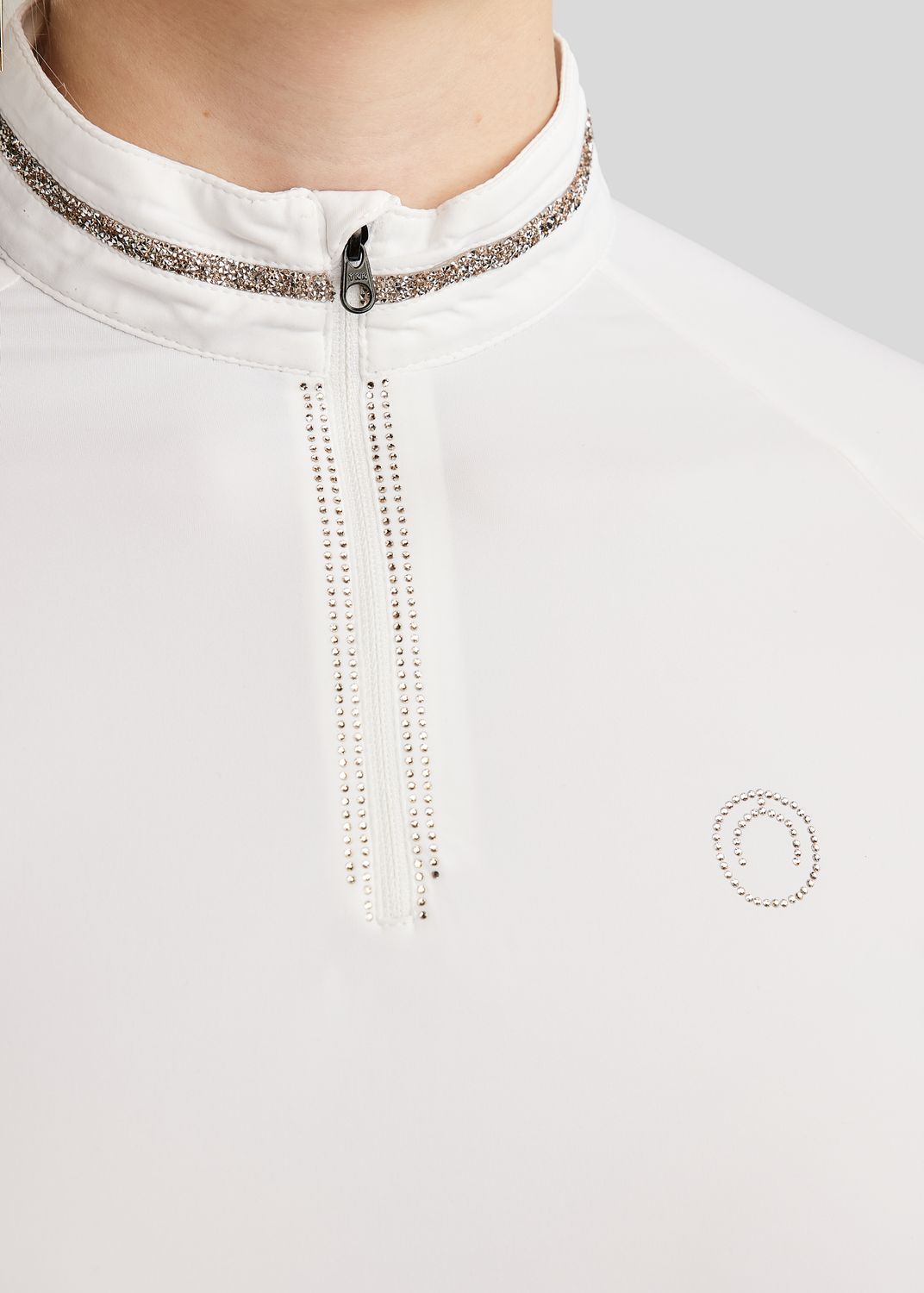 MoLila SS Competition Shirt w. Champagne Crystal Tape and Crystals - White