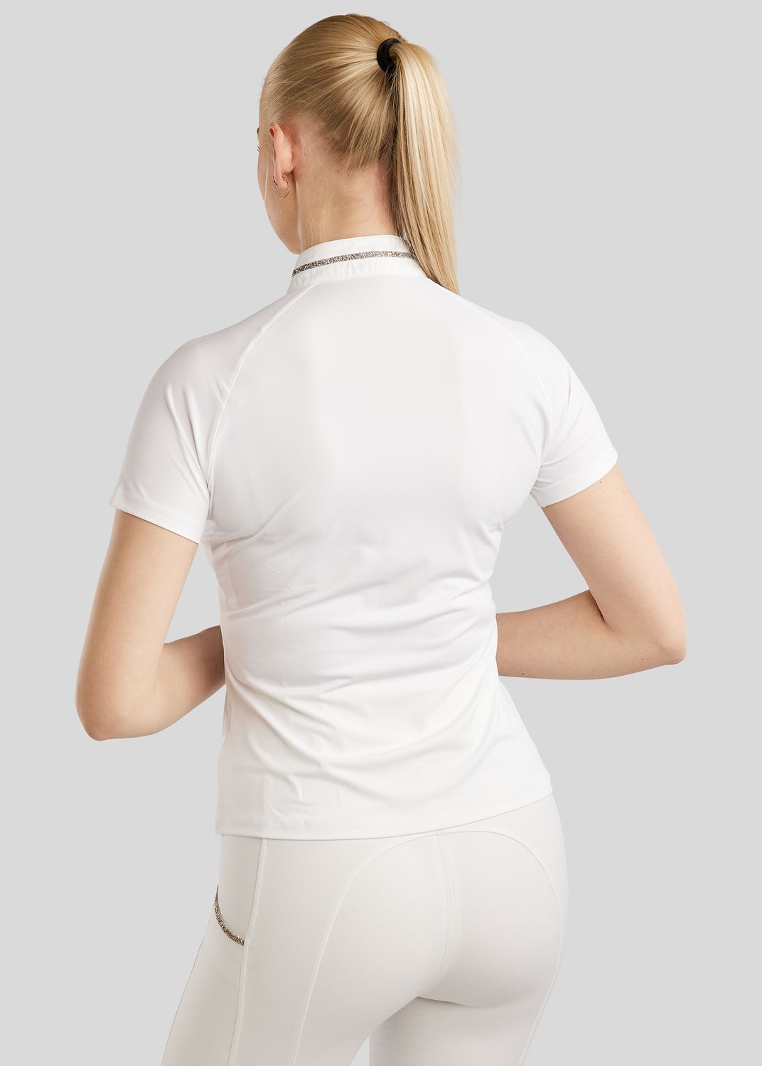 MoLila SS Competition Shirt w. Champagne Crystal Tape and Crystals - White