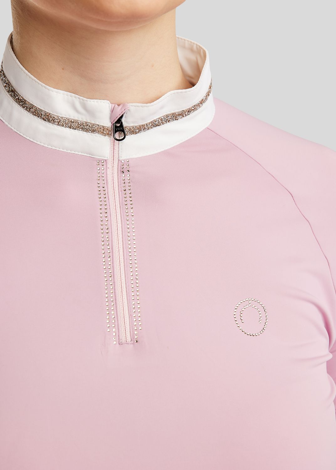 MoLila SS Competition Shirt w. Champagne Crystal Tape and Crystals - Candy Pink