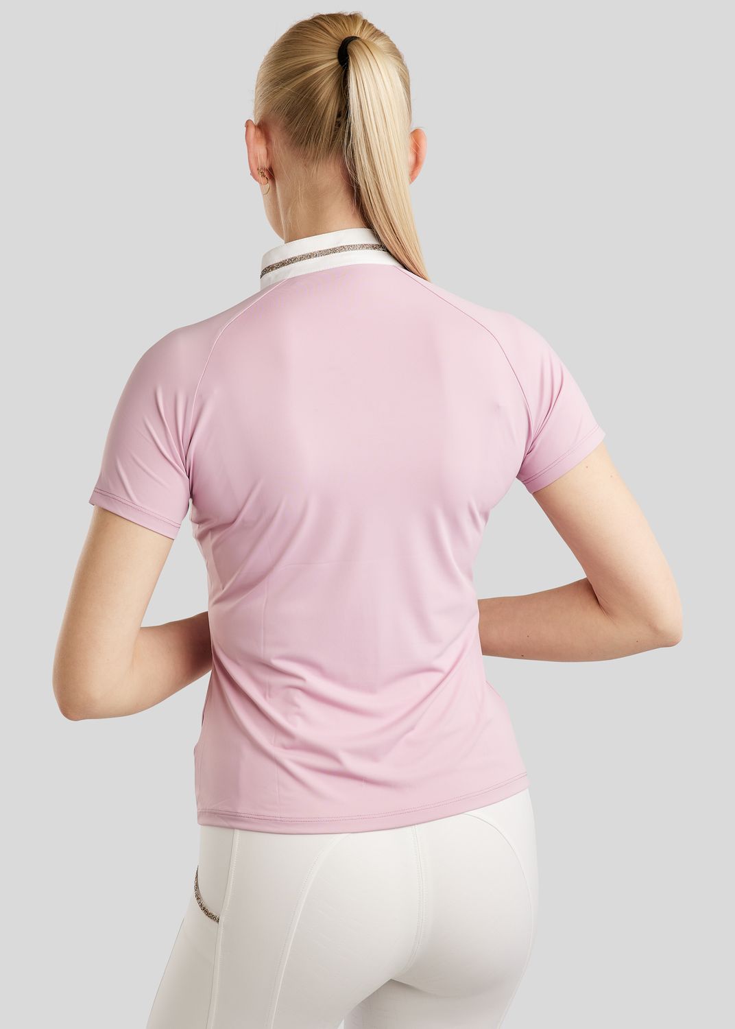 MoLila SS Competition Shirt w. Champagne Crystal Tape and Crystals - Candy Pink