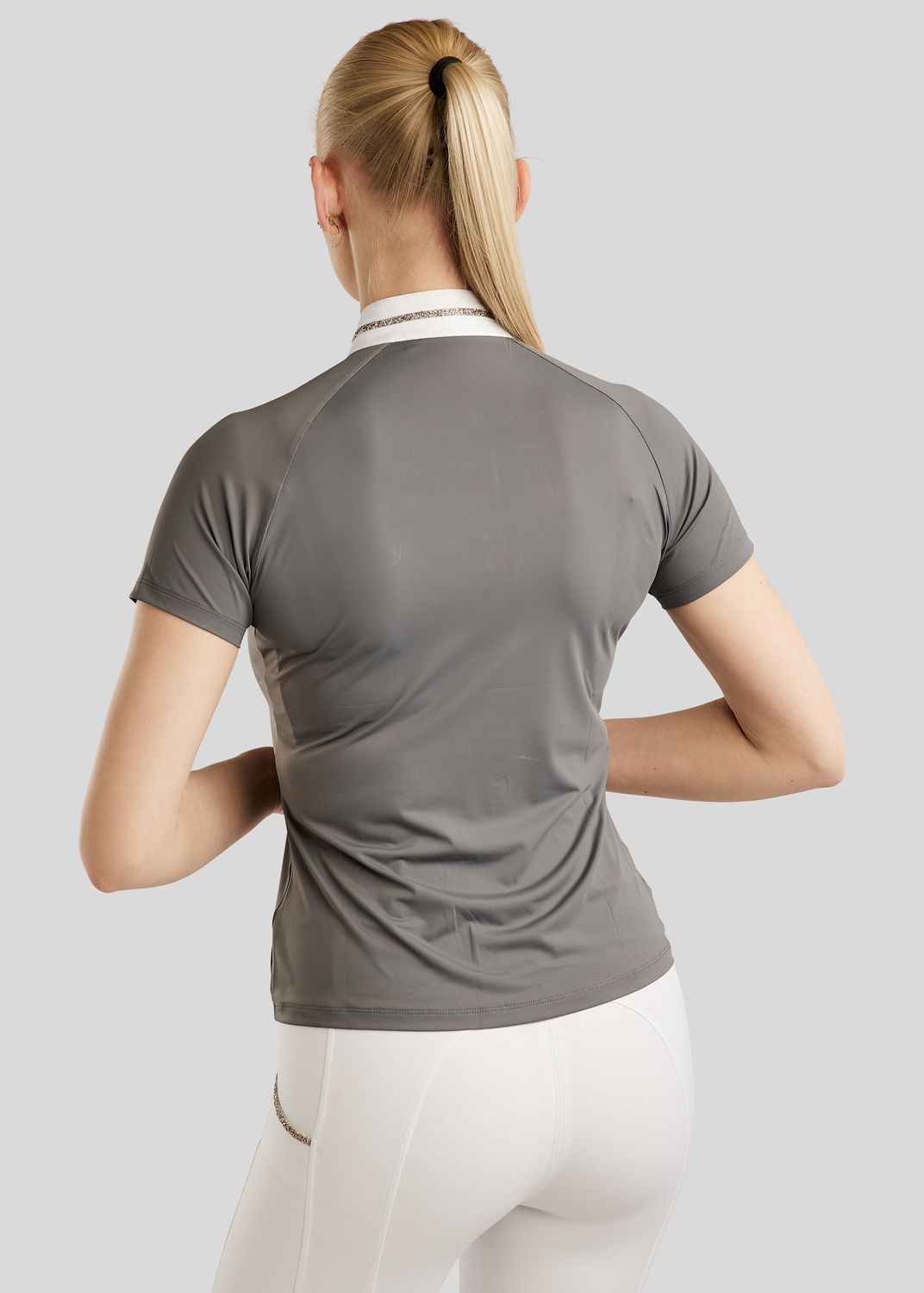 MoLila SS Competition Shirt w. Champagne Crystal Tape and Crystals - Grey