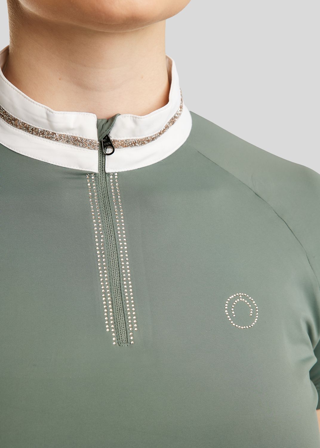 MoLila SS Competition Shirt w. Champagne Crystal Tape and Crystals - Jade