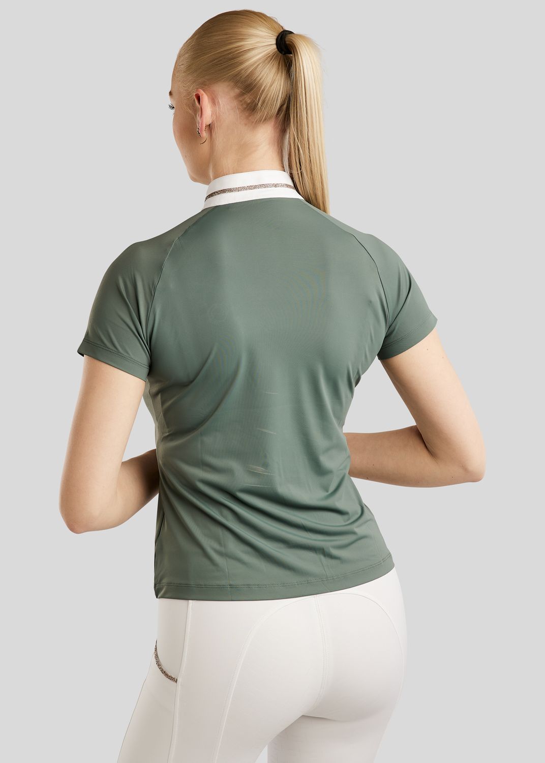 MoLila SS Competition Shirt w. Champagne Crystal Tape and Crystals - Jade