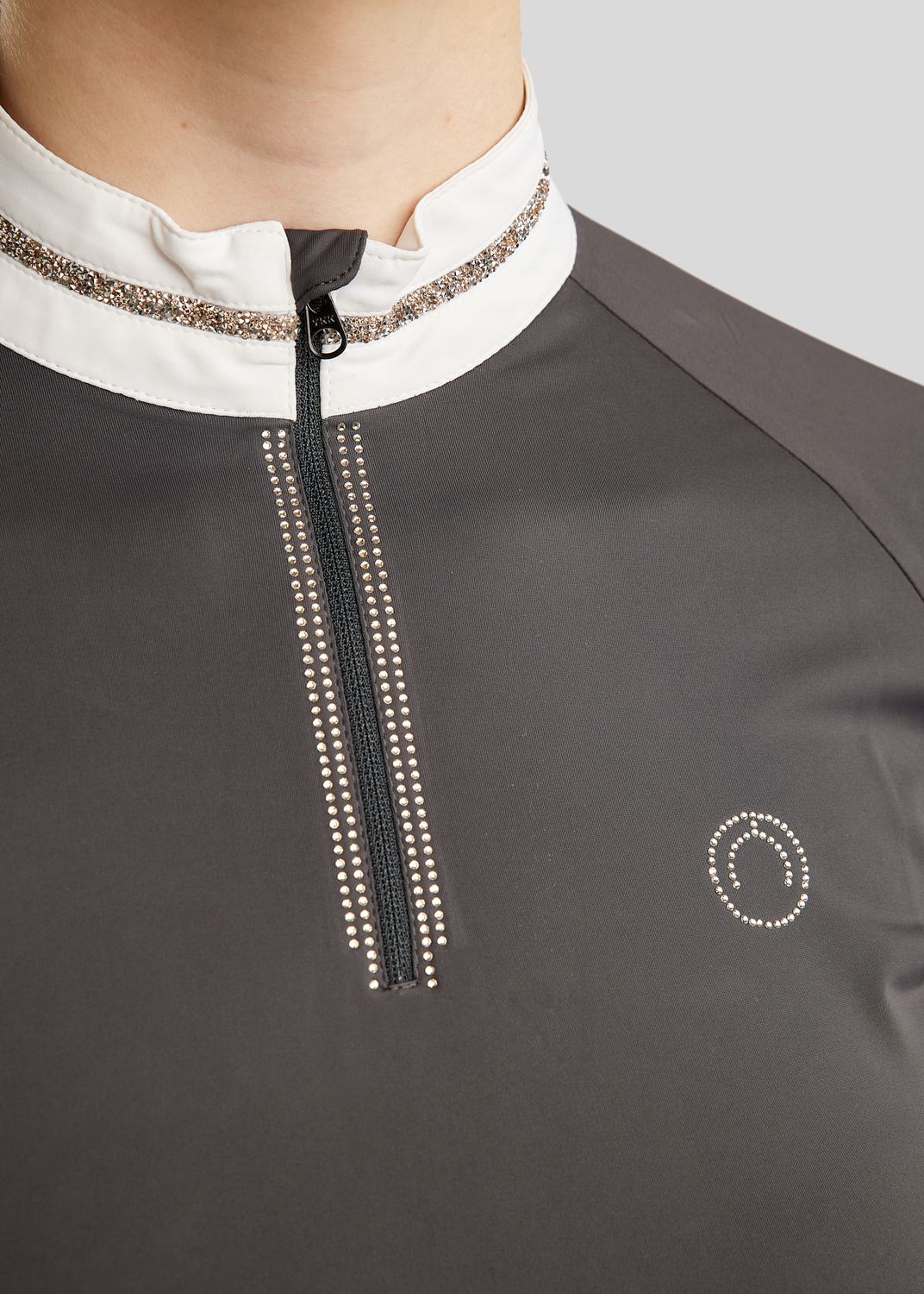 MoLila SS Competition Shirt w. Champagne Crystal Tape and Crystals - Slate Grey