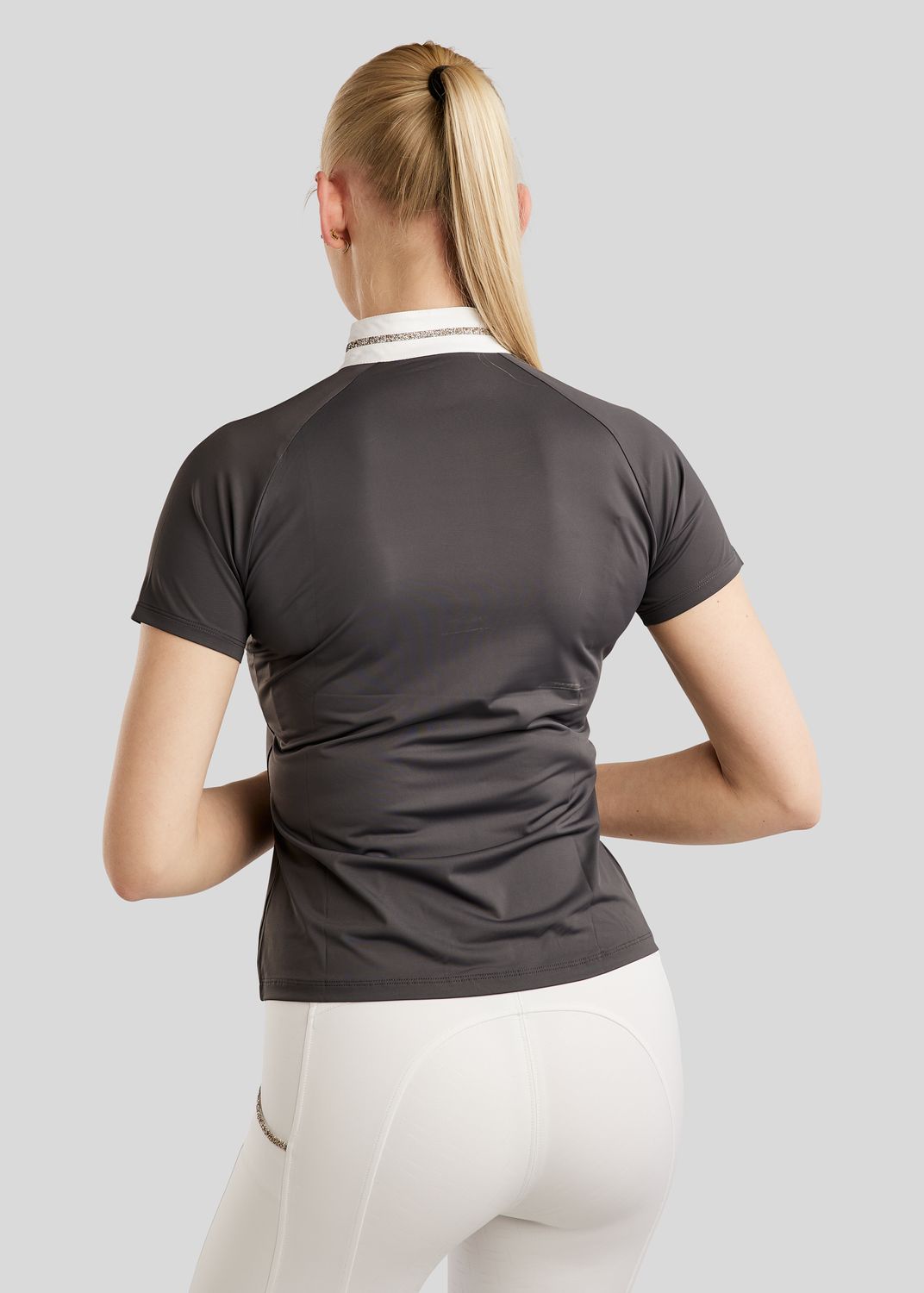 MoLila SS Competition Shirt w. Champagne Crystal Tape and Crystals - Slate Grey