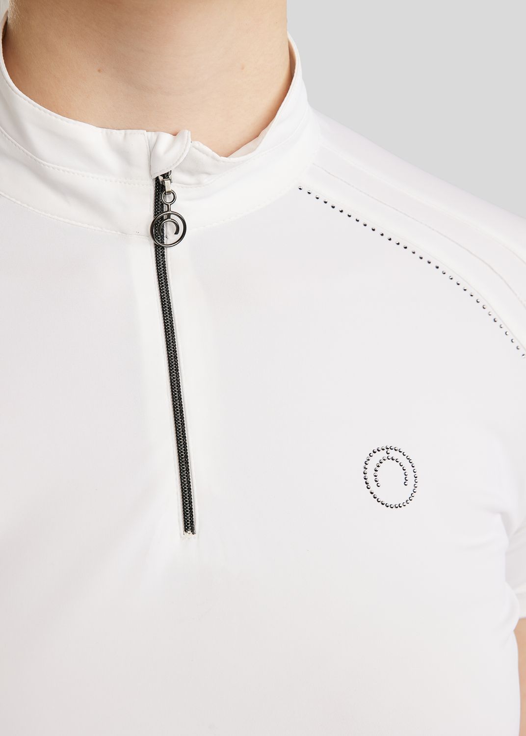 MoPearl Competition Shirt w. Pintucks and Gun Metal Crystas - White