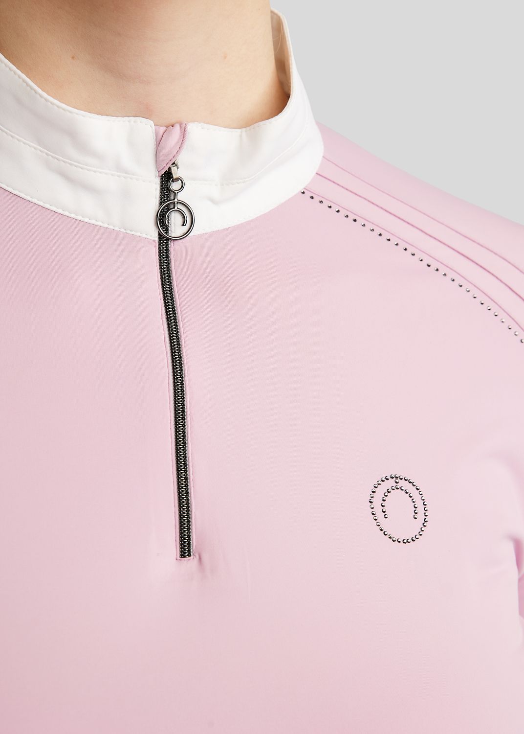 MoPearl Competition Shirt w. Pintucks and Gun Metal Crystas - Candy Pink