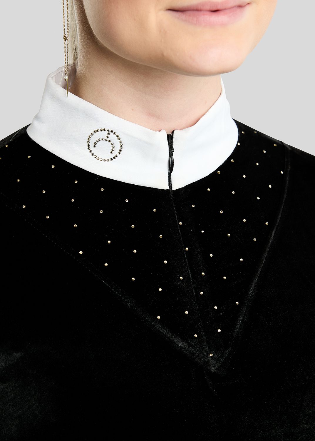 MoValerie Velvet Competition Shirt w. Golden Quartz Crystals - Black 