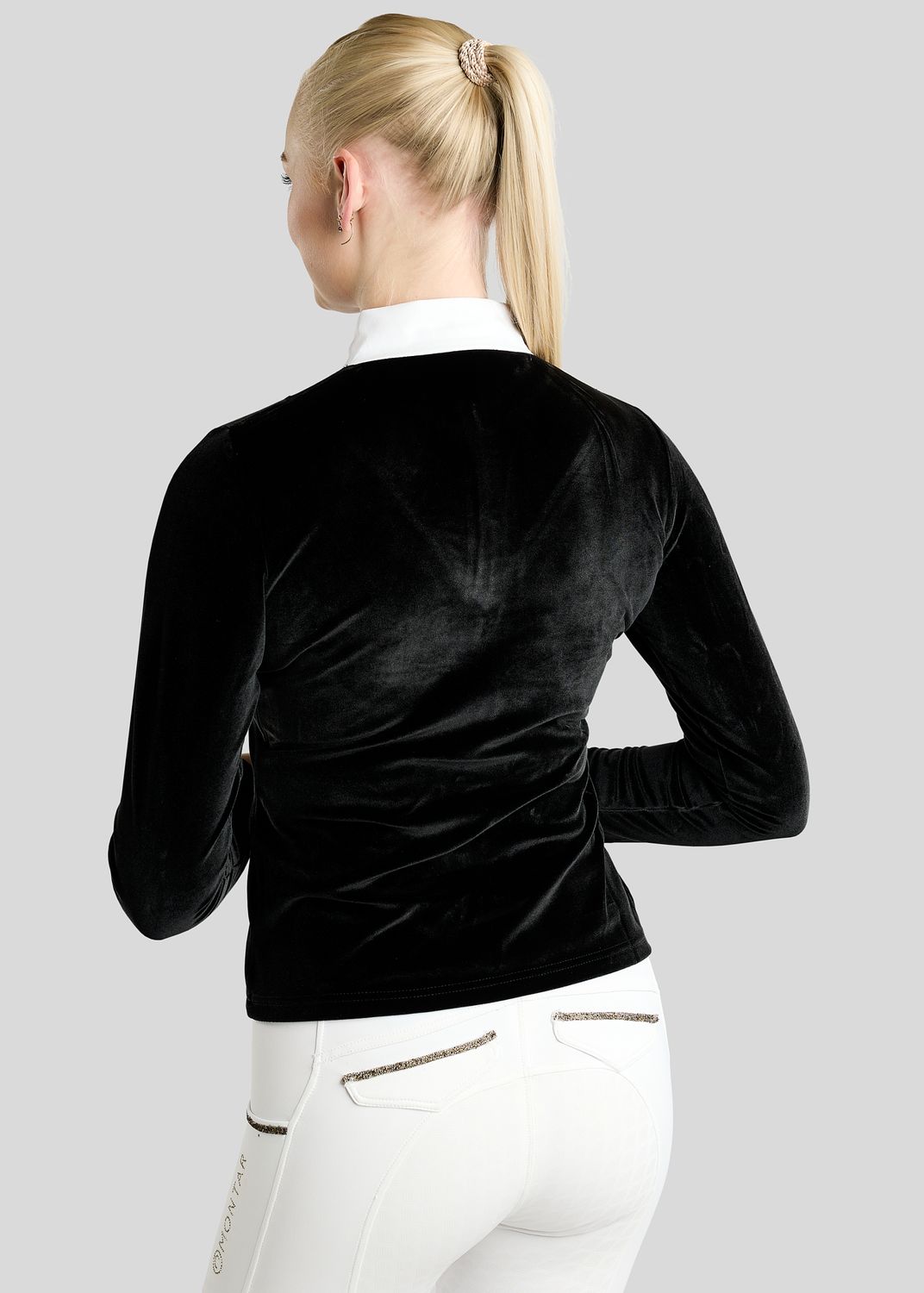 MoValerie Velvet Competition Shirt w. Golden Quartz Crystals - Black 