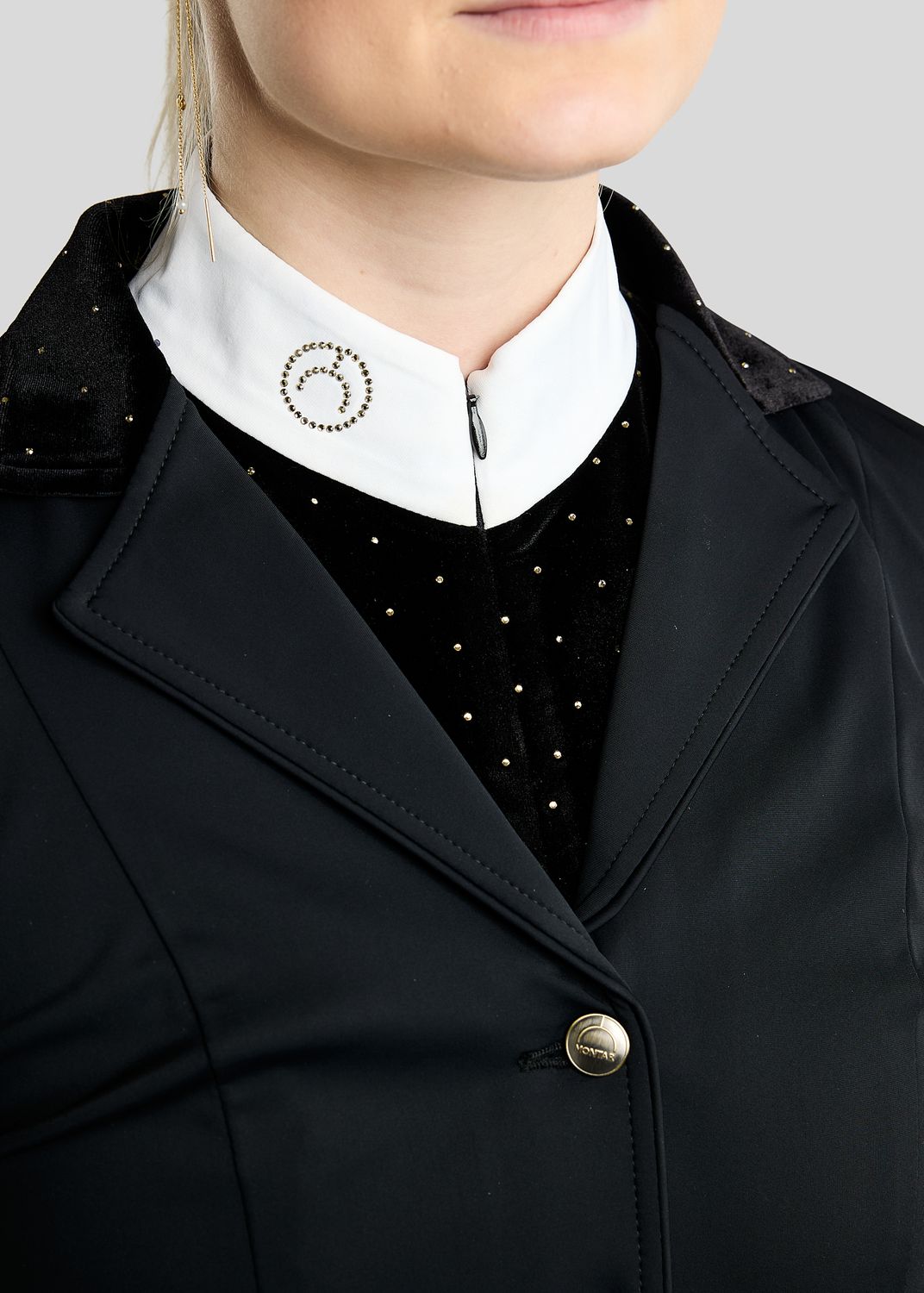 MoValerie Velvet Competition Shirt w. Golden Quartz Crystals - Black 