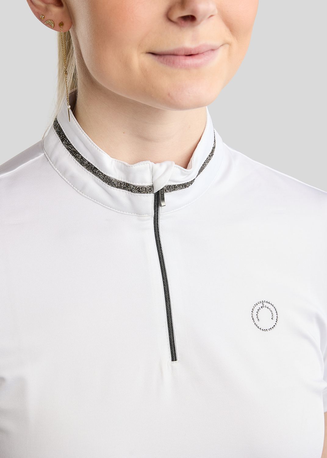 MoMaisy Competition Shirt w. Gun Metal Crystal Tape and Crystal Logo - White 