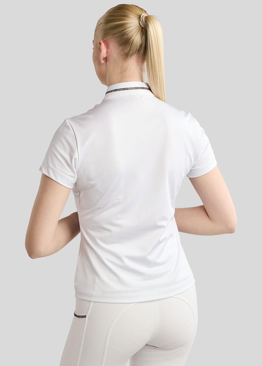 MoMaisy Competition Shirt w. Gun Metal Crystal Tape and Crystal Logo - White 