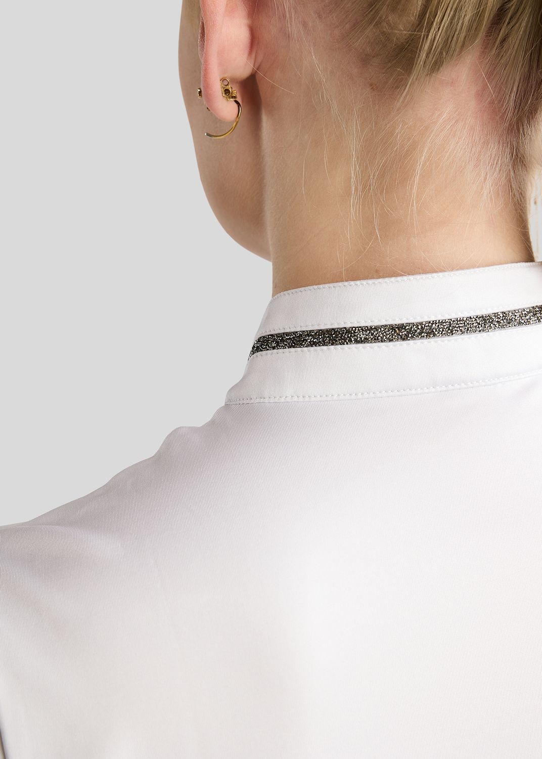 MoMaisy Competition Shirt w. Gun Metal Crystal Tape and Crystal Logo - White 