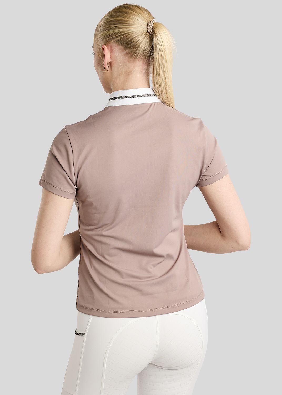 MoMaisy Competition Shirt w. Gun Metal Crystal Tape and Crystal Logo - Pearl Grey 