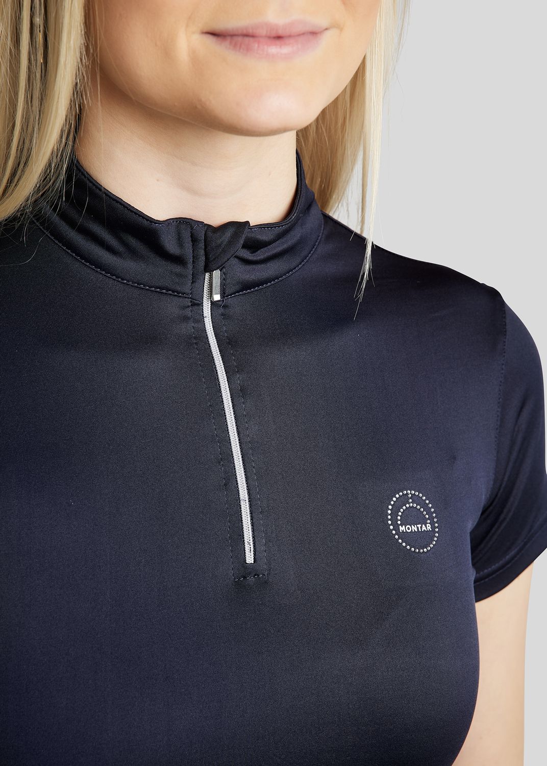 Everly Short Sleeved Polo w. Silver Crystals - Navy 