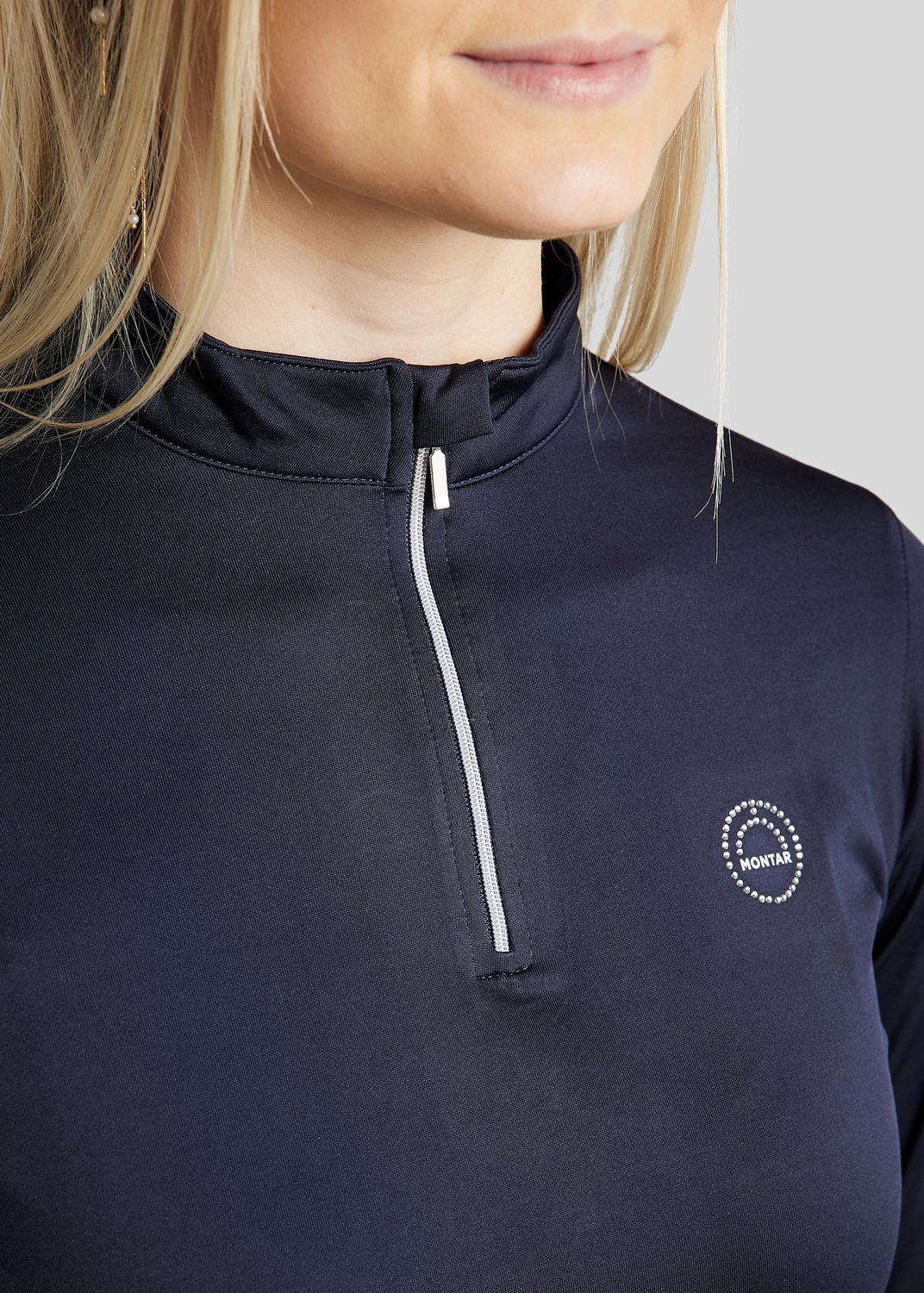 Everly Long Sleeved Polo w. Silver Crystals - Navy 