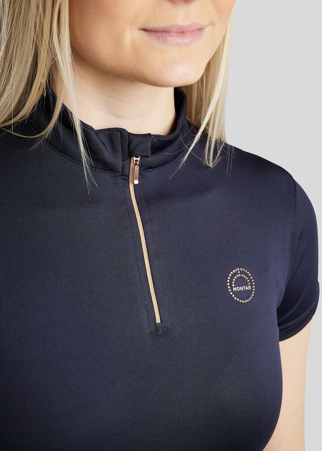 Everly Short Sleeved Polo w. Rosegold Crystals - Navy 