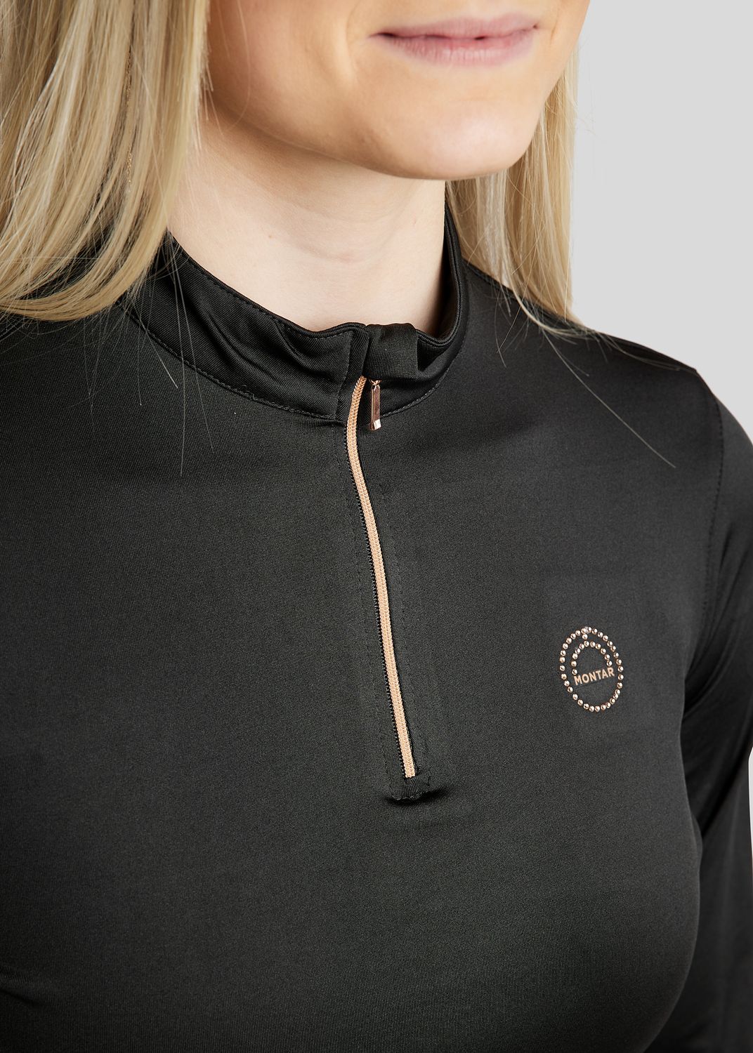 Everly Long Sleeved Polo w. Rosegold Crystals - Black 