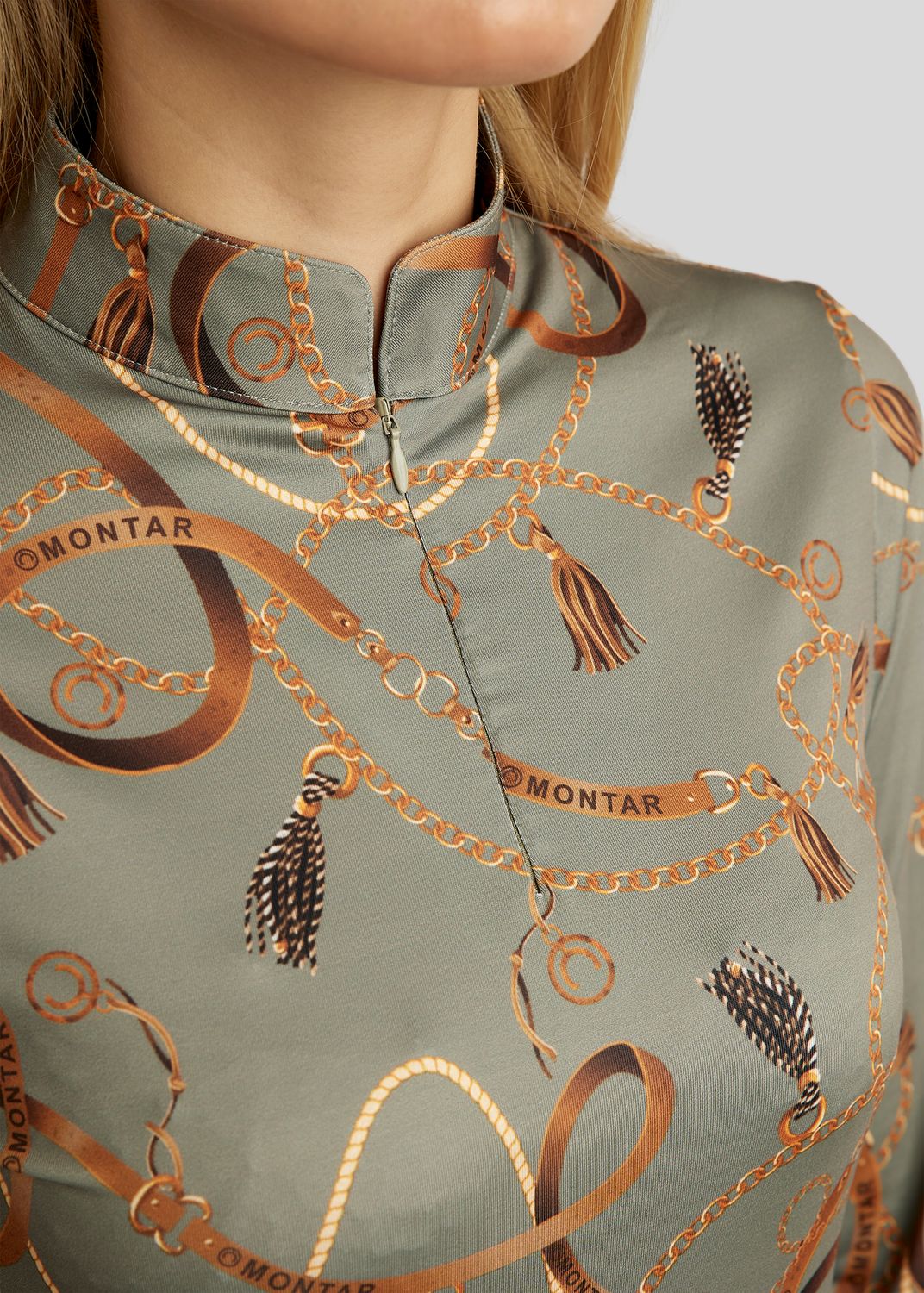 Haily Bridle Print Black Long Sleeve Polo Dusty Green