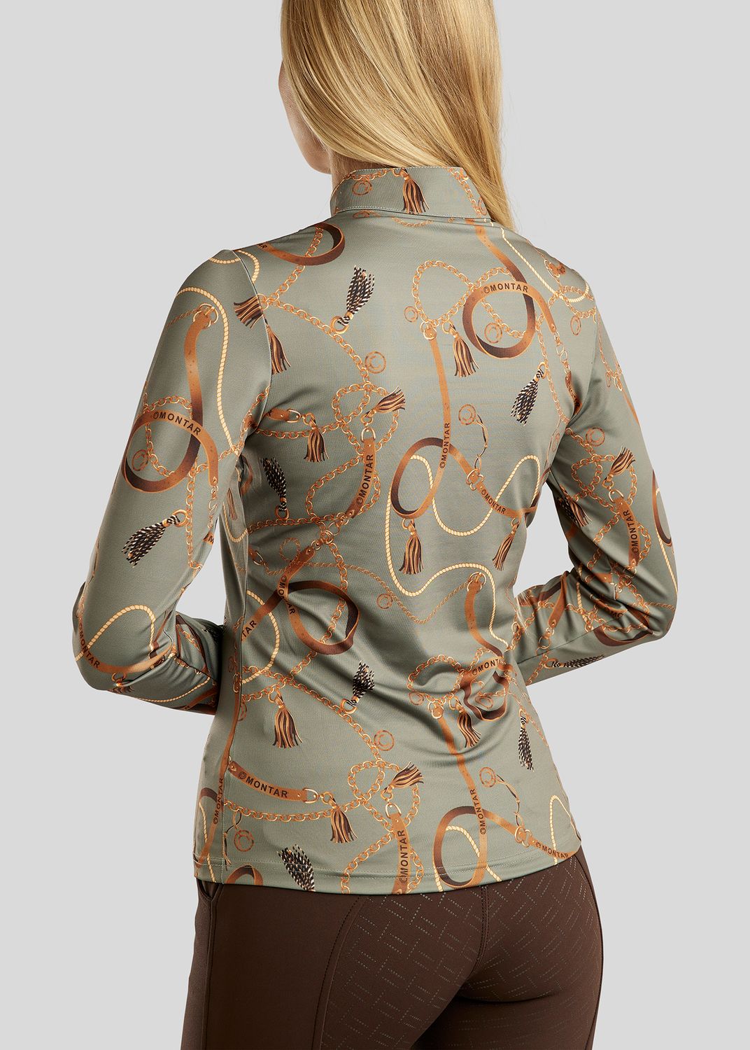 Haily Bridle Print Black Long Sleeve Polo Dusty Green